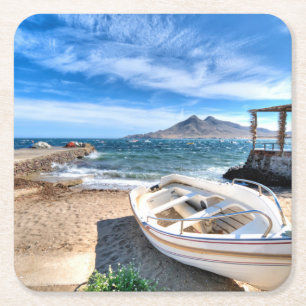 Almería、La Isleta Delモロ 3月Mediterráneo スクエアペーパーコースター