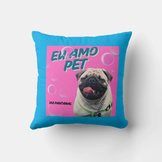 Almofada 40,6 cm x 40,6 cm Pet Azul クッション (裏面)