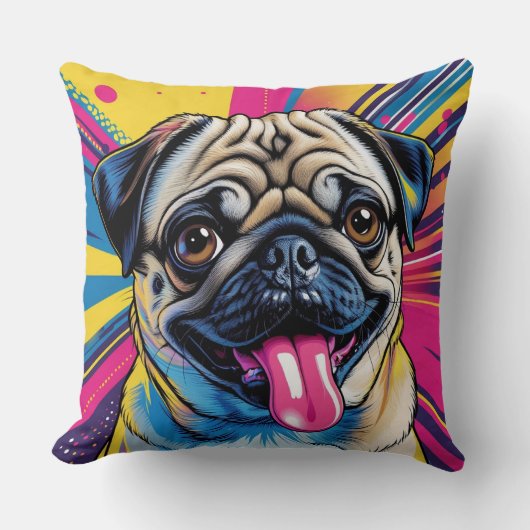 Almofada em Pop Art de Pug 01  クッション (正面)