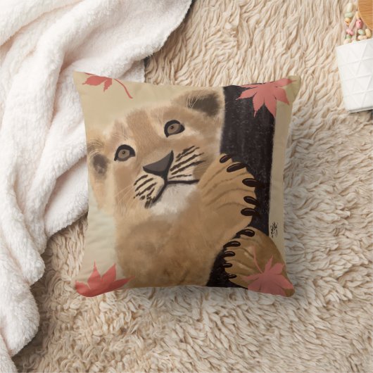 almofada filhote de leão brincando クッション (ブランケット)