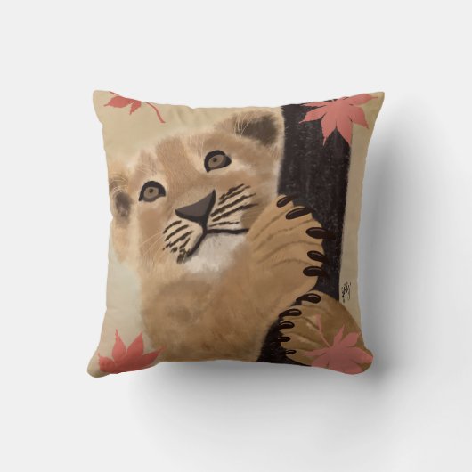 almofada filhote de leão brincando クッション (裏面)