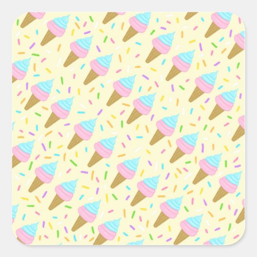Almofada fofa com estampa contínua de sorvetes スクエアシール (正面)
