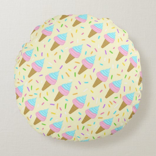 Almofada fofa com estampa contínua de sorvetes ラウンドクッション (正面)