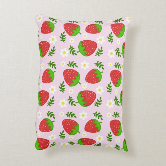 Almofada fofa design contínuo morangos fundo rosa アクセントクッション (裏面(縦))