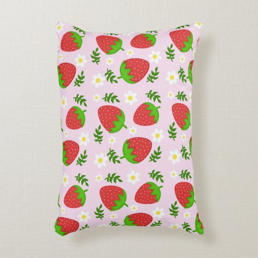 Almofada fofa design contínuo morangos fundo rosa アクセントクッション (正面(垂直))