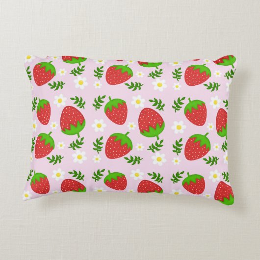 Almofada fofa design contínuo morangos fundo rosa アクセントクッション (裏面)