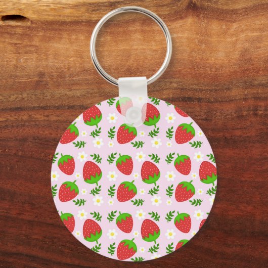 Almofada fofa design contínuo morangos fundo rosa キーホルダー (正面)
