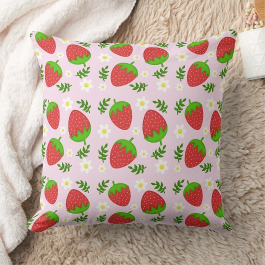 Almofada fofa design contínuo morangos fundo rosa クッション (ブランケット)