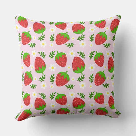 Almofada fofa design contínuo morangos fundo rosa クッション (裏面)