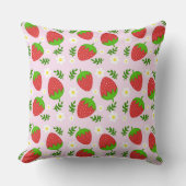 Almofada fofa design contínuo morangos fundo rosa クッション (正面)