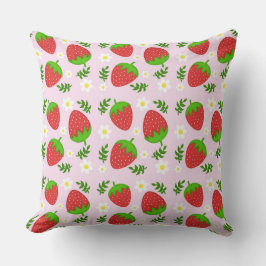 Almofada fofa design contínuo morangos fundo rosa クッション