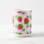Almofada fofa design contínuo morangos fundo rosa コーヒーマグカップ (中央)