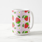 Almofada fofa design contínuo morangos fundo rosa コーヒーマグカップ (正面右)