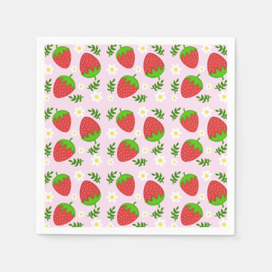 Almofada fofa design contínuo morangos fundo rosa スタンダードカクテルナプキン (正面)