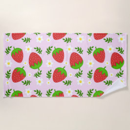 Almofada fofa design contínuo morangos fundo rosa ビーチタオル