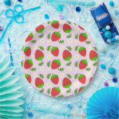 Almofada fofa design contínuo morangos fundo rosa ペーパープレート (パーティー)