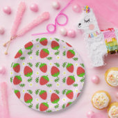 Almofada fofa design contínuo morangos fundo rosa ペーパープレート (パーティー)