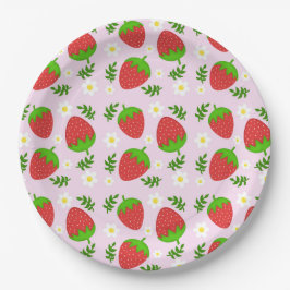 Almofada fofa design contínuo morangos fundo rosa ペーパープレート