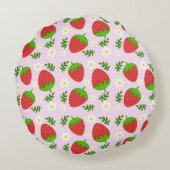 Almofada fofa design contínuo morangos fundo rosa ラウンドクッション (裏面)