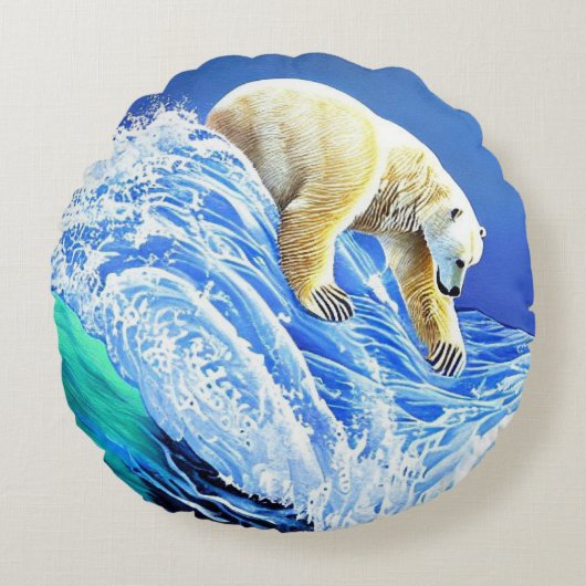 Almofada Image: Polar bear in the sea. ラウンドクッション (正面)