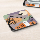 Almofada noite de halloween abóboras e fantasmas コースター (左側)