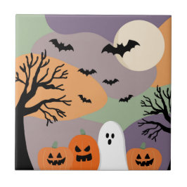 Almofada noite de halloween abóboras e fantasmas タイル