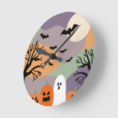 Almofada noite de halloween abóboras e fantasmas ラウンド壁時計 (傾斜)