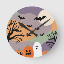 Almofada noite de halloween abóboras e fantasmas ラウンド壁時計
