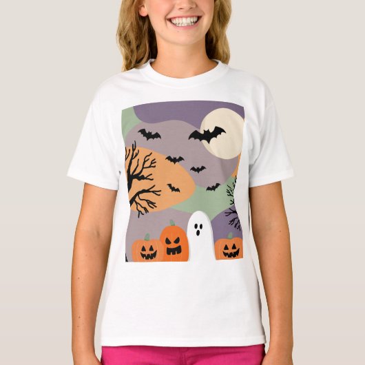 Almofada noite de halloween abóboras e fantasmas tシャツ (正面)