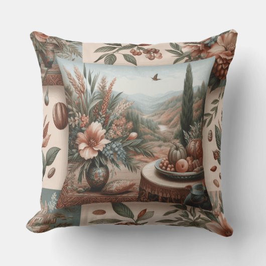 almofada quadrada estampada com flores adelfa クッション (正面)