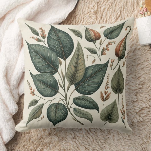 almofada quadrada estampada com folhas  クッション (ブランケット)