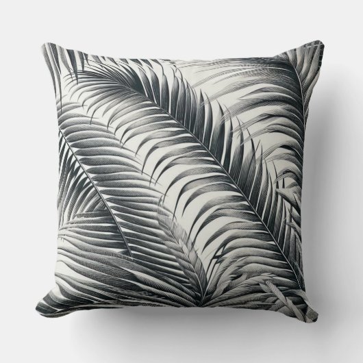 almofada quadrada estampada folha de coqueiro クッション (正面)