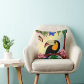almofada Tucano tropical e borboletas esvoaçantes クッション (椅子)