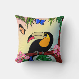almofada Tucano tropical e borboletas esvoaçantes クッション