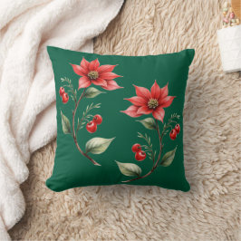 Almofadas de Natal verde e Flores Vermelhas クッション
