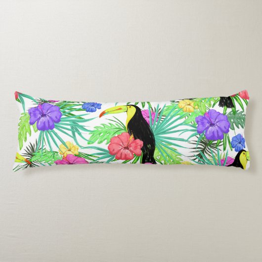 Almohada Tucanes Y Flora Tropical ボディピロー (正面)