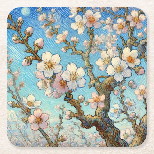 Almond Blossoms (Vincent van Gogh) スクエアペーパーコースター (正面)