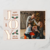 Almond Holly Elegant Joy Rose Gold Photo 箔シーズンカード (正面)