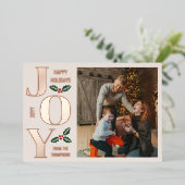 Almond Holly Elegant Joy Rose Gold Photo 箔シーズンカード (立ち正面)