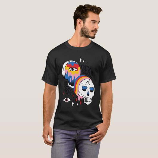 Almost Dead Weird Bizarre Skull Rainbow Tシャツ (正面フル)