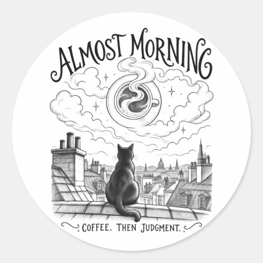 Almost Morning Black Cat Coffee Rooftop Art ラウンドシール (正面)