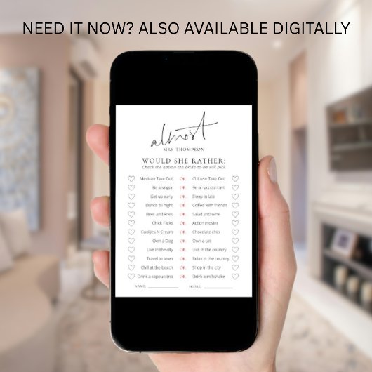 Almost Mrs Would She Rather Game Card 招待状