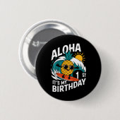 Aloha 1st Birthday Hawaii Pineapple Surfing Tropic 缶バッジ (正面&裏面)