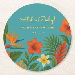 Aloha Baby! Chic Tropical Baby Shower ラウンドペーパーコースター