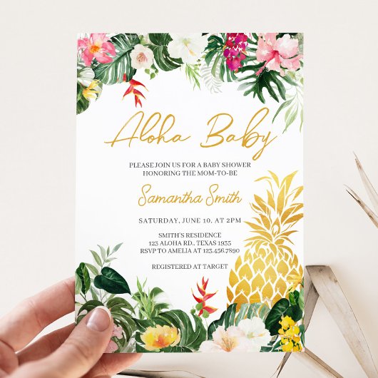 Aloha Baby Pineapple Baby Shower 招待状