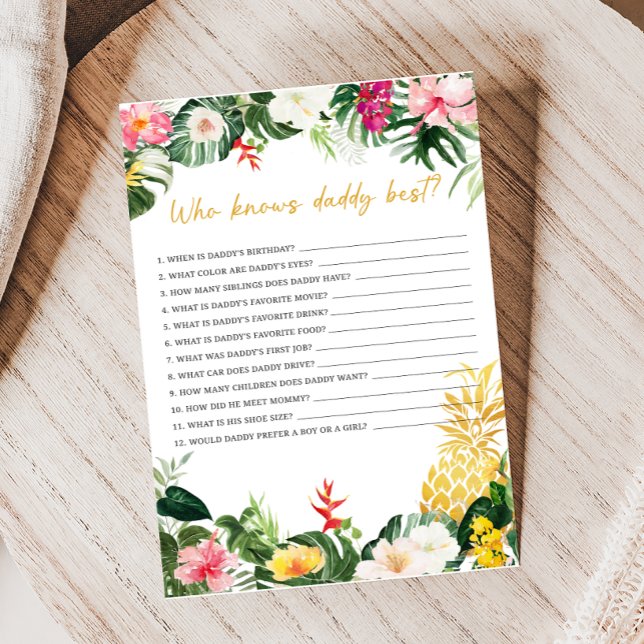 Aloha Baby Pineapple Shower Who Knows Daddy Game (Aloha Baby Shower Game)
