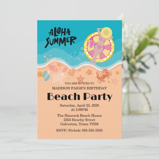 Aloha Beach Birthday Party 招待状 (スタンド正面)