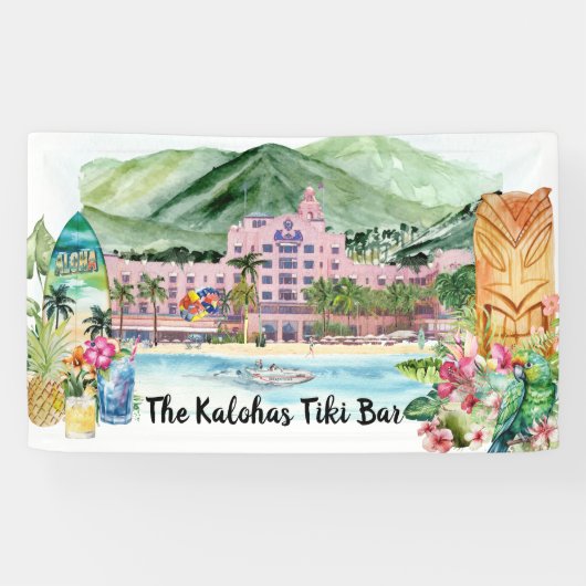 Aloha Beach | Personalized Tiki Bar Luau Party 横断幕 (横)