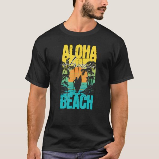 Aloha Beach Summer Sunset Surfer Silhouette Men Wo Tシャツ (正面)