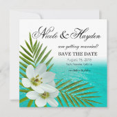 Aloha Beach Tropical Flowers Save the Date 招待状 (正面)